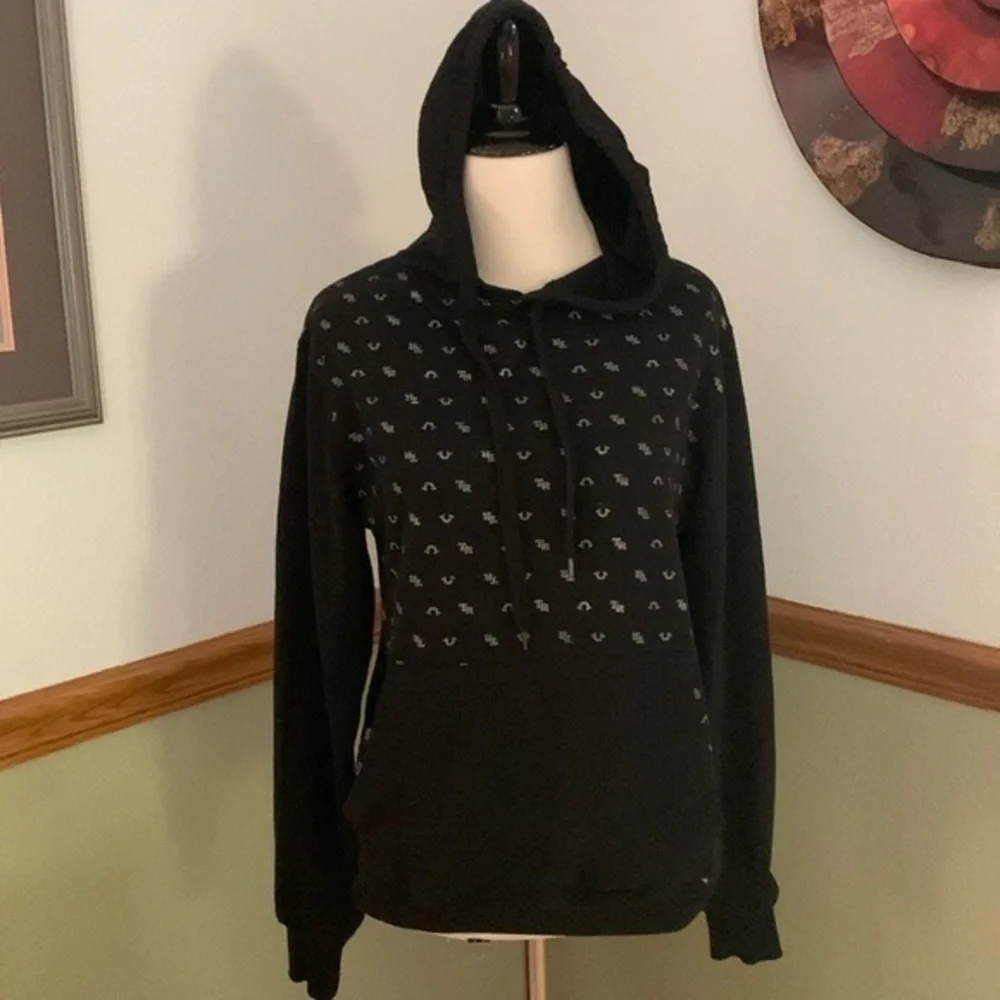 True Religion monogram Black Hoodie Loungewear Small